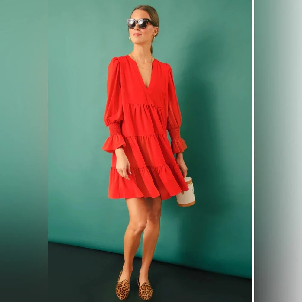 Red Crepe Kenzo Dress, POMANDER PLACE, Size XS, EXCELLENT CONDITION No Flaws - Picture 5 of 17
